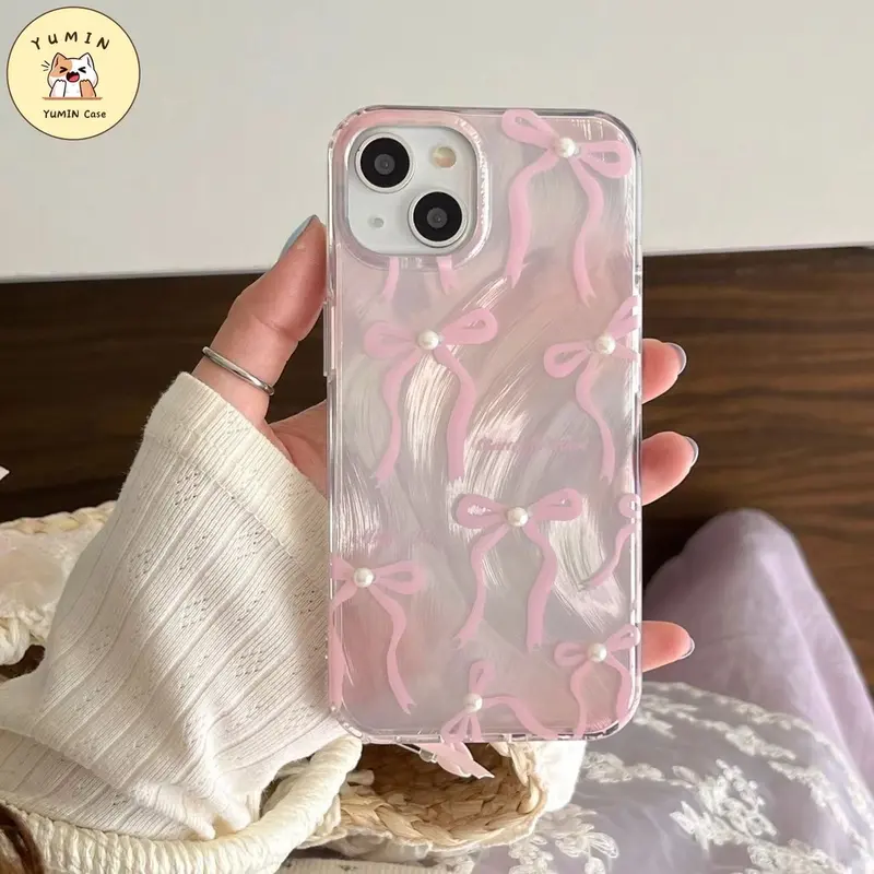 Sarung Ikat Mutiara Mewah Manis Lucu Untuk Perempuan Kompatibel Untuk IPhone 11 7Plus XR 11 13 15 14 12 Pro Max 8Plus X XS MAX 15 6S 6 Plus SE 2022 Sarung Lembut TPU Benang Bulu 2