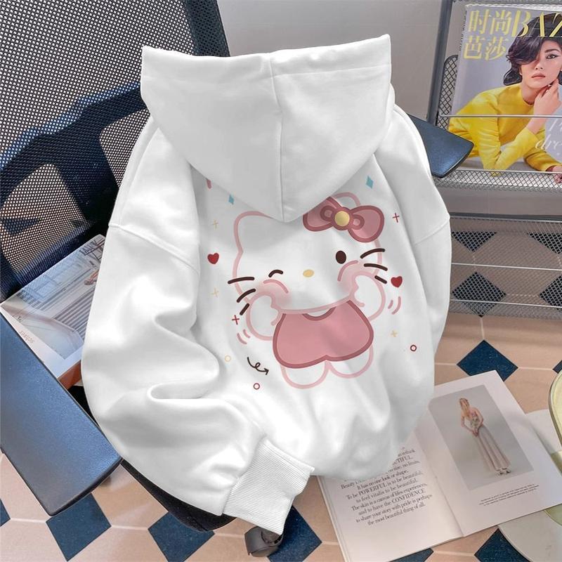 Áo Hoodie In Hình Hello Kitty, Phong Cách Mỹ, Dành Cho Bé Gái, Mặc Mùa Thu Và Mùa Đông, Đi Chơi, Dáng Rộng Vừa Vặn, Áo Khoác Đệm Lông Cừu Cổ Điển Có Thể Mặc Ngoài Trời, Chống Gió, Thích Hợp Cho Các Hoạt Động Ngoài Trời, Năm 2024 2