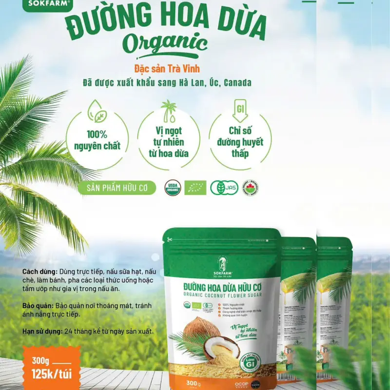 Đường hoa dừa hữu cơ sokfarm - Đường không tinh luyện, chậm hấp thu, GI thấp, thơm hương dừa 5