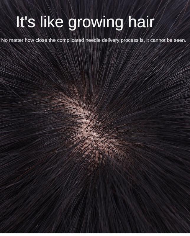 Product Introduction of Needle delivery 100% Human Hair Piece Black And Mocha Brown Hair Topper Hair Replacement Cover White Hair Breathable And Lightweight Wig Increase Hair Volume For Woman 1