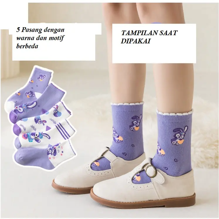 KAOS KAKI ANAK PEREMPUAN MOTIF KARAKTER KAUS SET 5 PASANG LEMBUT & HALUS Fashion 4