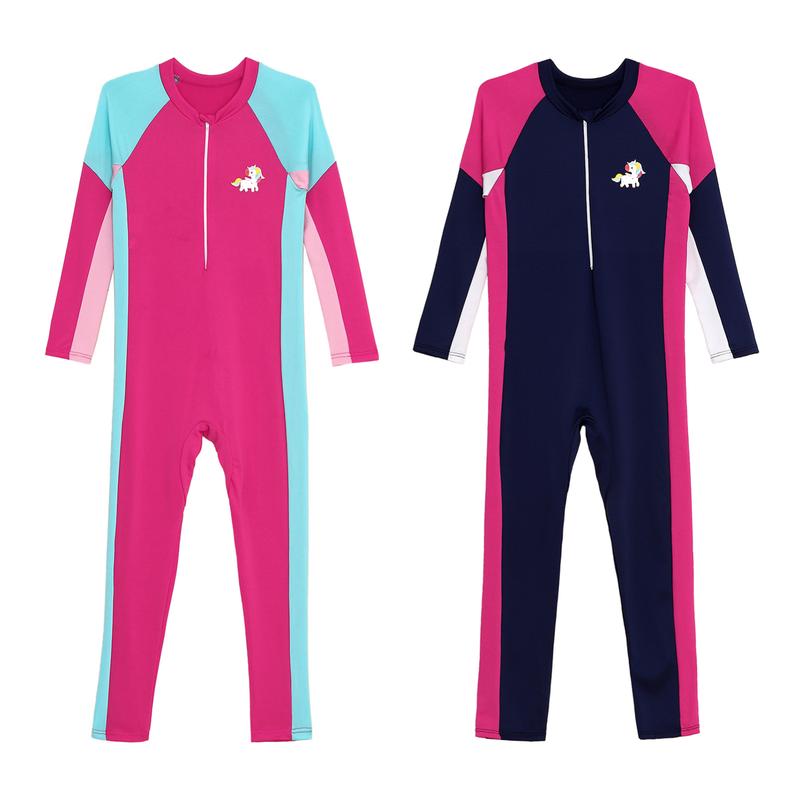 Hansber Girls Rash Guard Swimsuit UPF 50+ Full Cover Wetsuit Sun Protection Long Sleeve One Piece Swimwear 1