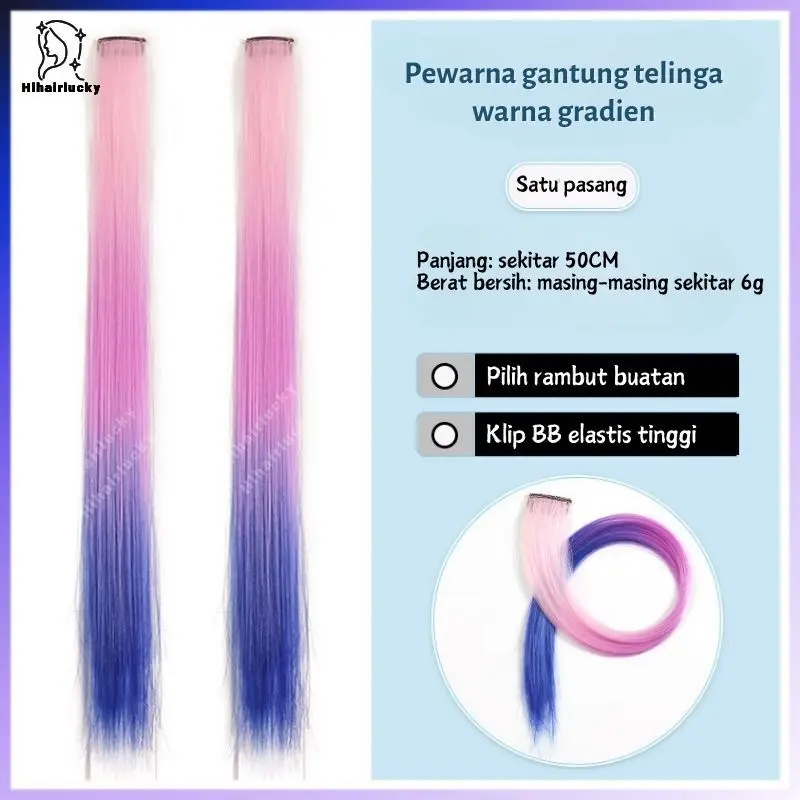 HIL-0040 Hairclip Extension Warna Gradient - Aksesoris Rambut Konser Pesta, Gaya Korea Jepit Sisi Telinga, Rambut Palsu Halus Natural (Wanita) 4