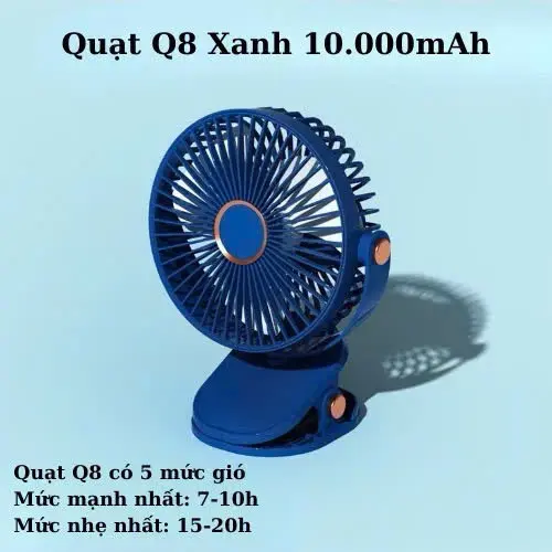 Quạt tích điện Mini tích điện 12.000 mAh chạy liên tục 18h, 4 chế độ, tích hợp đèn ngủ, sạc Type C, bảo hành 12 tháng,