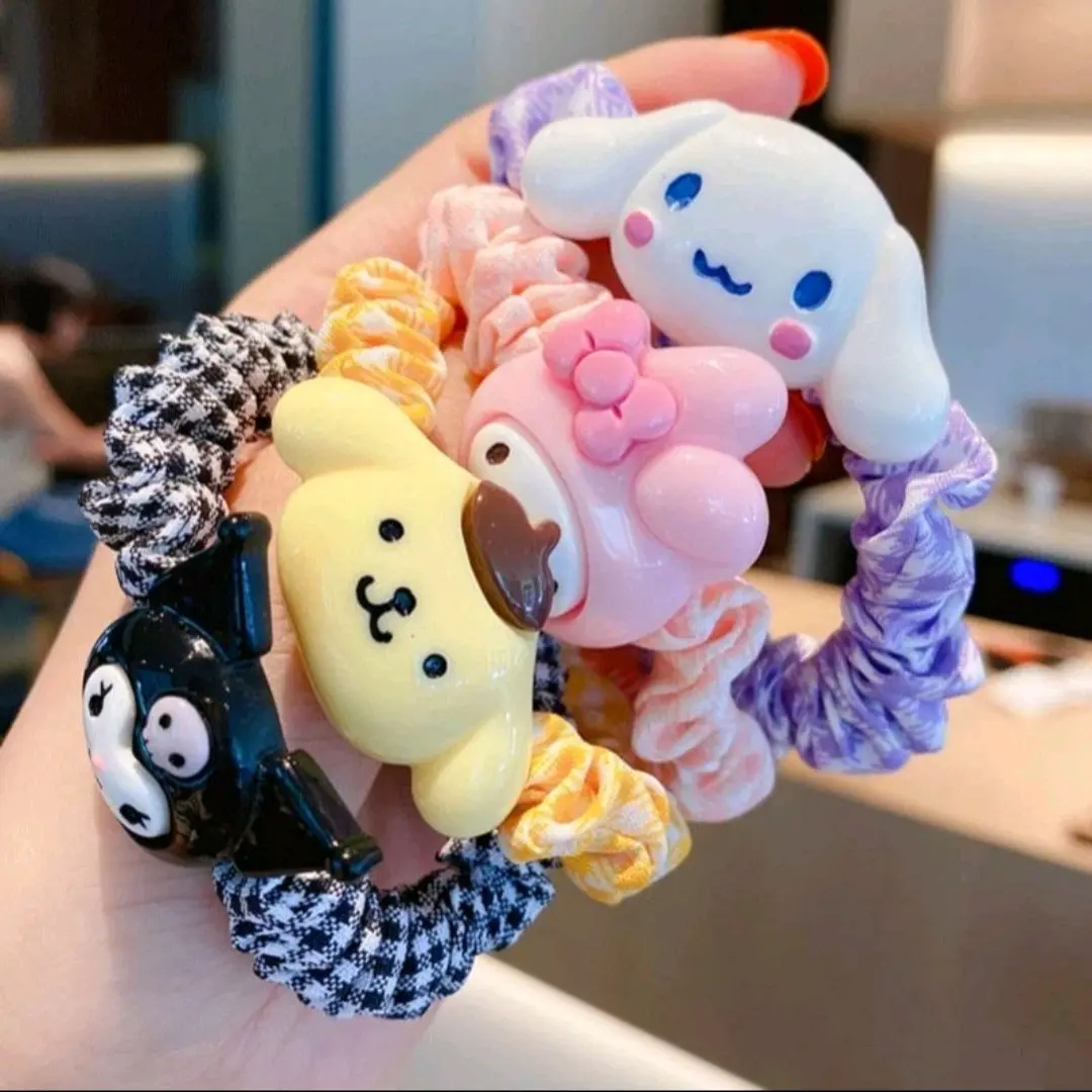 Karet Ikat Rambut Wanita Korea Lucu Karakter Sanrio Melody Kuromi Pompompurin Cinnamorol Cotton