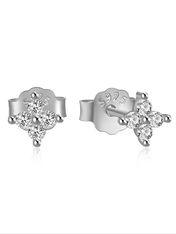 925 Sterling Silver Flower Design Earrings, Fashionable Rhinestone Decorated Earrings for Women, Casual Jewelry for Party, Daily Clothing Decor, Trendy All-match & Exquisite Jewelry for Gift 6