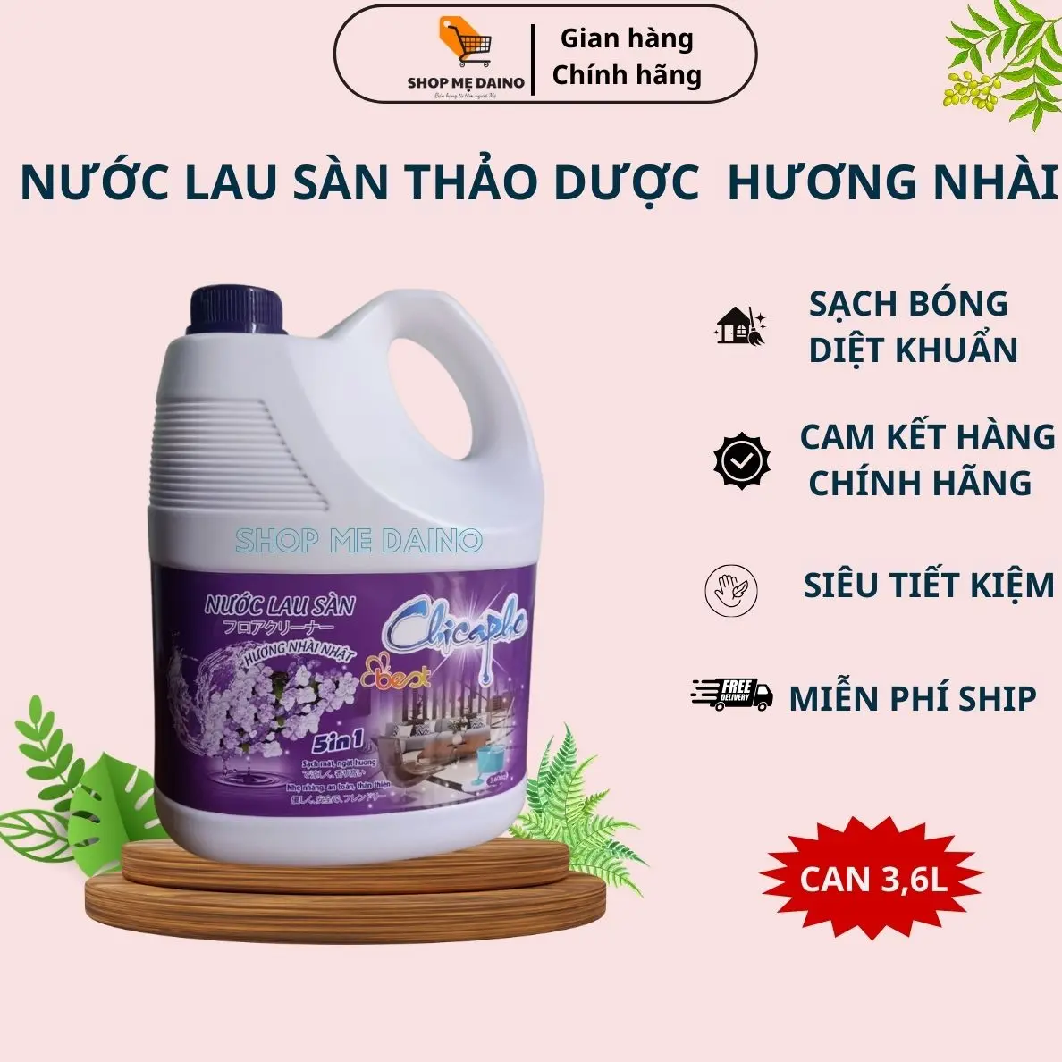 Nước Lau sàn Nhài Nhật Chicaphe can 3.6kg, thơm,Diệt 99% vi khuẩn, bụi bẩn - Shop Mẹ Daino Làm Sạch