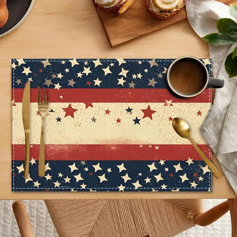 Starry Pattern Placemat, 1/4/6/8/12pcs American Flag Themed Placemat, Decorative Placemat for Home Kitchen Dining Table, Coasters 0