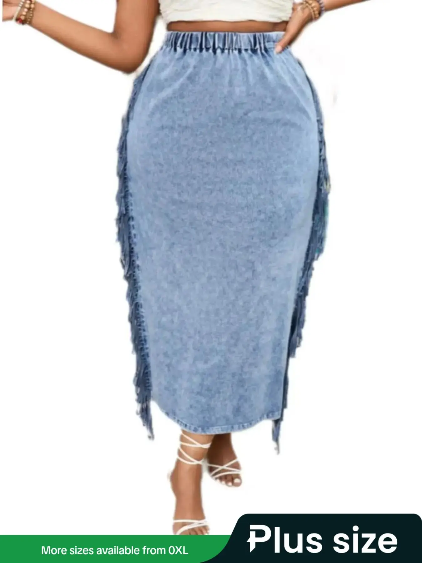 【Plus Size】 Plain Denim Skirt, Casual Fashion Long Skirt for Daily Outdoor Wear, Women Plus Clothing for Summer