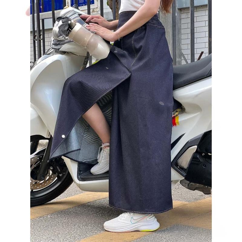 Váy chống nắng váy chống nắng xẻ tà jean -có nút bấm ống chân tránh gió thổi bay ngồi trước và sau xe đều đẹp Nữ Chân Váy Quần Women Voan