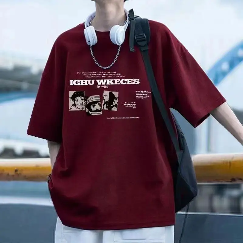 Áo Nam, Thương Hiệu Hợp Xu Hướng Màu Đỏ Cổ Điển Phong Cách Mỹ Mùa Hè, Dáng Rộng Vừa Vặn, Ngắn Tay, Phong Cách Hồng Kông, Tay Lửng Dễ Phối Đồ Phong Cách Hàn Quốc Ins1 / 2 Menswear
