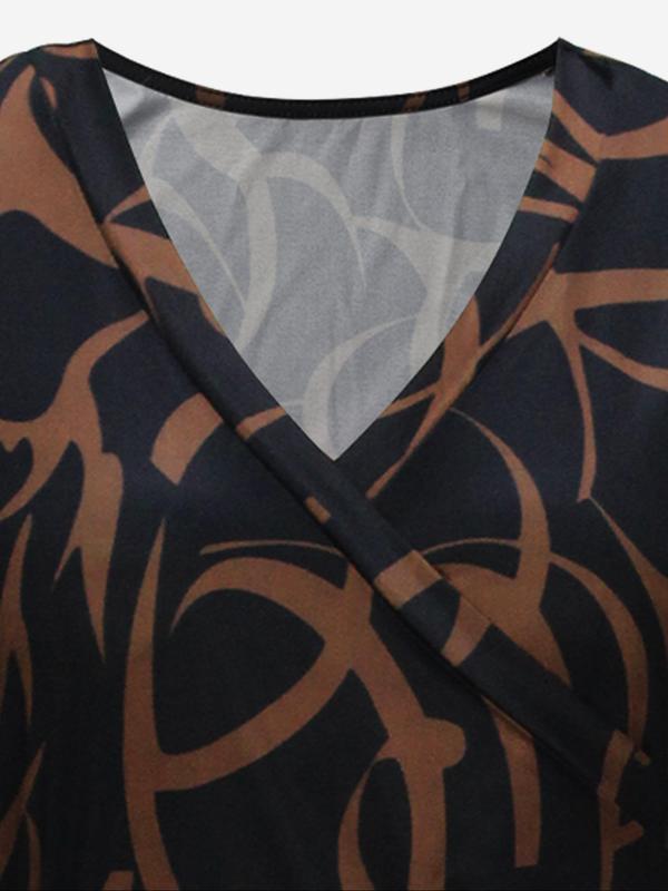 Women's All Over Print Wrap V Neck Dress, Elegant Fashion Casual Dress for Daily Outdoor Wear, Women Dress for All Seasons 2