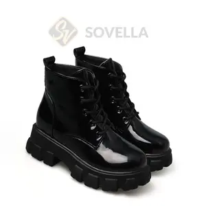 SOVELLA Rachel Sepatu Wanita Boots Hitam Kulit High Karet