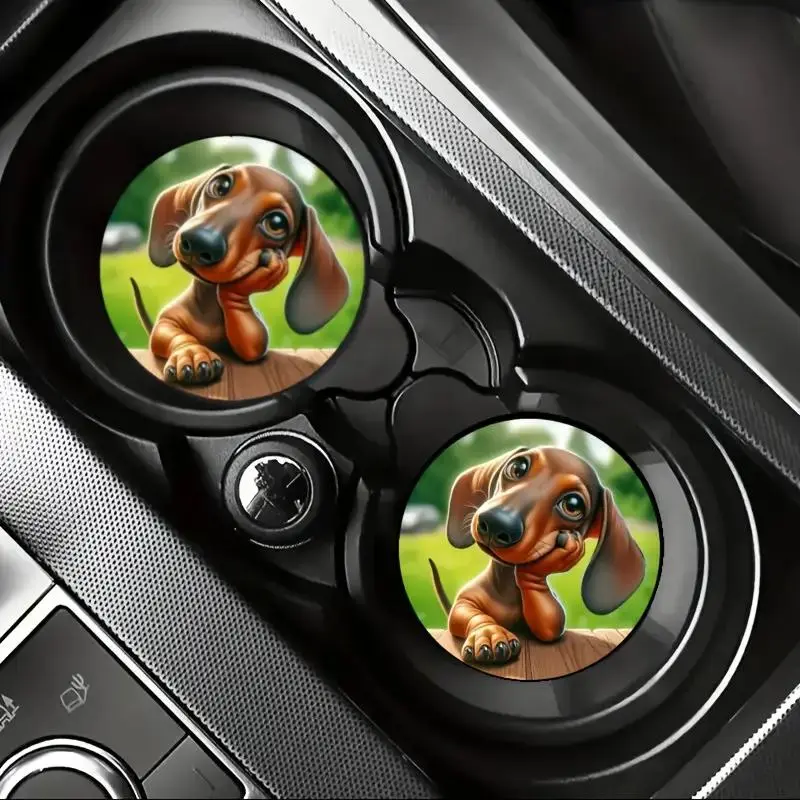 Cute Dog Pattern Car Coaster, Round Anti-slip Car Cup Holder Pad, Car Interior Decoration Accessories for Women & Men