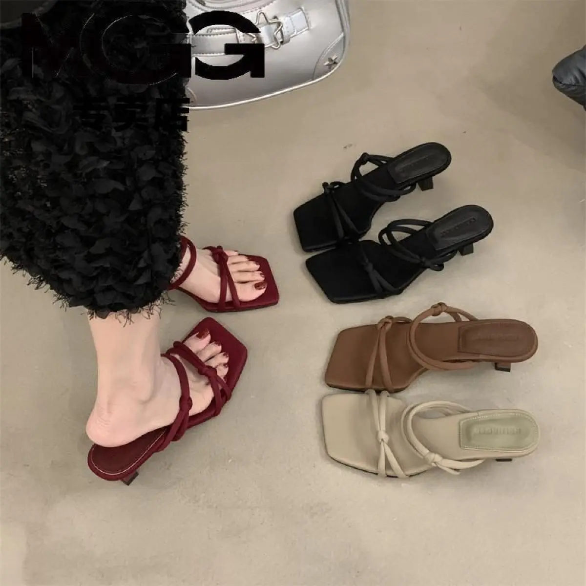 Square Toe Style korean comfortable elegant sandals Sandals Women heels/heels 5cm