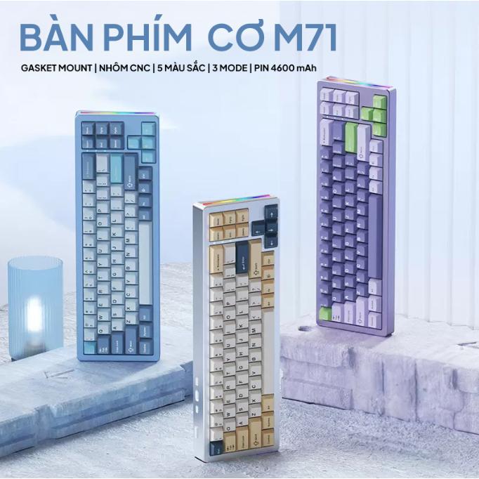 Bàn phím cơ M71 Xinmeng Nhôm CNC 3 mode bàn phím bluetooth, 2.4ghz, dây - LED RGB gasket mount mạch xuôi hotswap XM M71