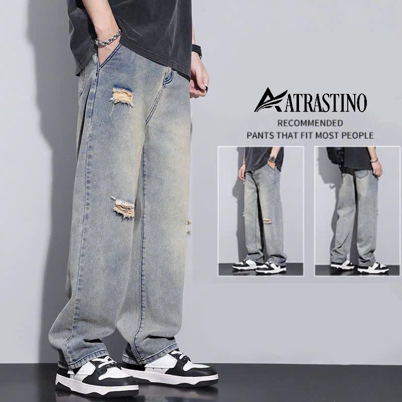 Quần Jean Nam Ống Suông Rộng Atrastino Màu Xanh Wash Phong Cách RETRO - BIGSIZE - Pants, Menswear