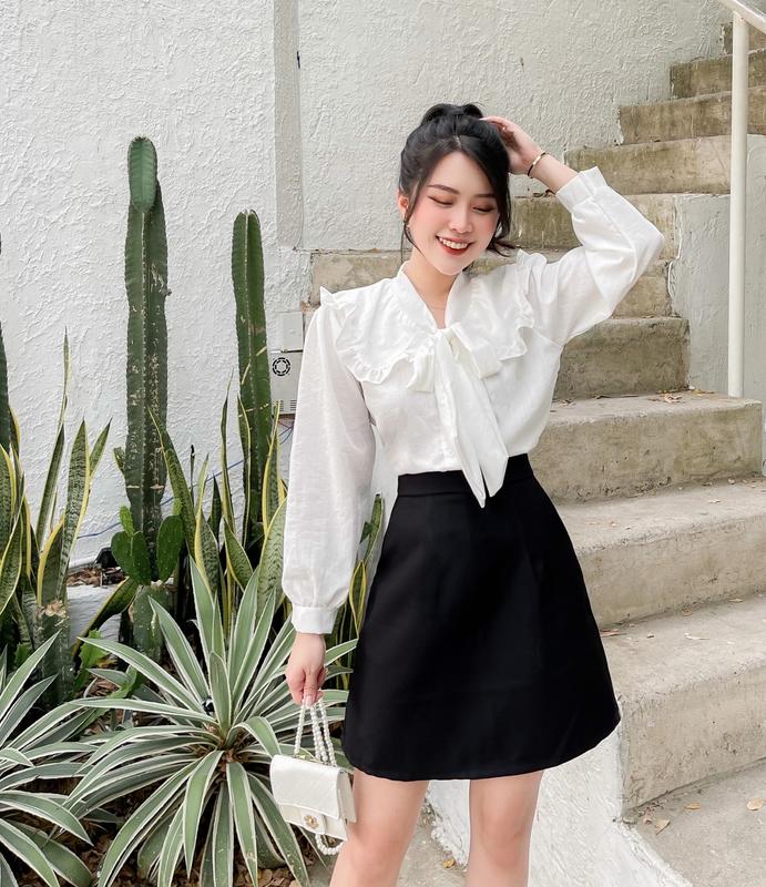Áo sơ mi bâu bèo cột nơ 5 màu tay dài Mypstore