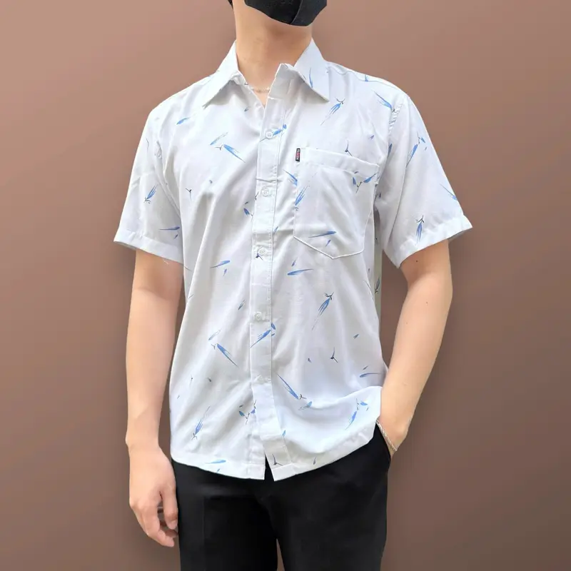 (Mã 23) Áo Sơ Mi Vải Xô Đũi Cao Cấp Trung Niên Ngắn Tay Dáng Suông Vạt Ngang Tiến Minh Họa Tiết Menswear TM23 sominam dep Ong 7