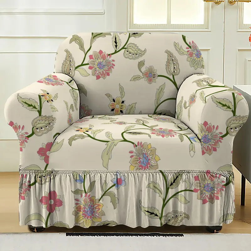 Floral Print Sofa Cover, 1 Count Sofa Slipcover with Skirt, Dustproof Sofa Protector for Home Living Room, Sofa Protector for Home Living Room 3