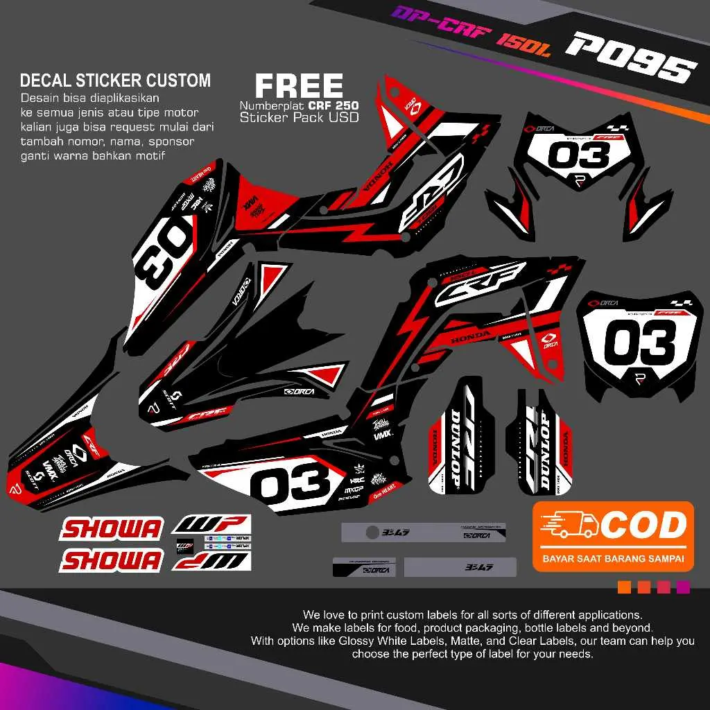 Sticker Crf Decal Honda Crf 150L Decal Crf Full Body Dekal Crf Supermoto Racing Trail Enduro 2018 2019 2020 2021 2022 2023 KODE A095 Motorcycle Motor