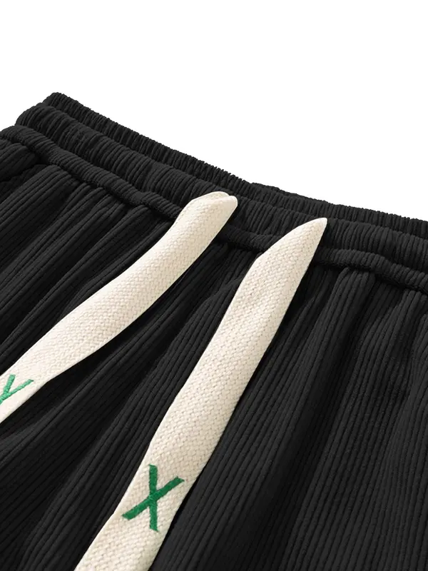 Men's Solid Pocket Drawstring Waist Corduroy Pants, Regular Fit Casual Street Fashion Trousers for Spring & Fall, Men's Bottoms for Daily Wear 2