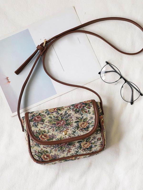 Women's Fashionable All over Print Floral Pattern Zipper Crossbody Bag, Cute Trendy Shoulder Bag,  All-match Commuter Bag for Work & Daily Used 5