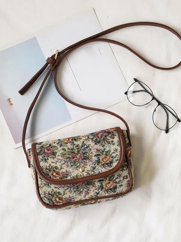 Women's Fashionable All over Print Floral Pattern Zipper Crossbody Bag, Cute Trendy Shoulder Bag,  All-match Commuter Bag for Work & Daily Used 4