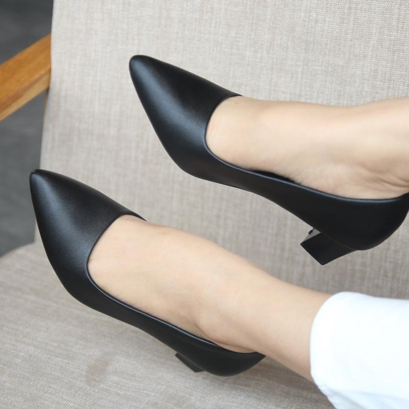 Giày cao gót nữ đen Mũi Nhọn 5P Da Cao Cấp size 35 - 42 Cao Su Jean giay  got