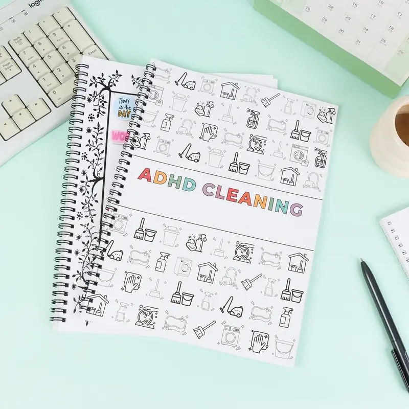 Cleaning Tool Pattern Planner Notebook, 1 Count Weekly & Monthly Planner Notebook, Household Cleaning Schedule Notebook, Office Stationery & Calendar Supplies 3
