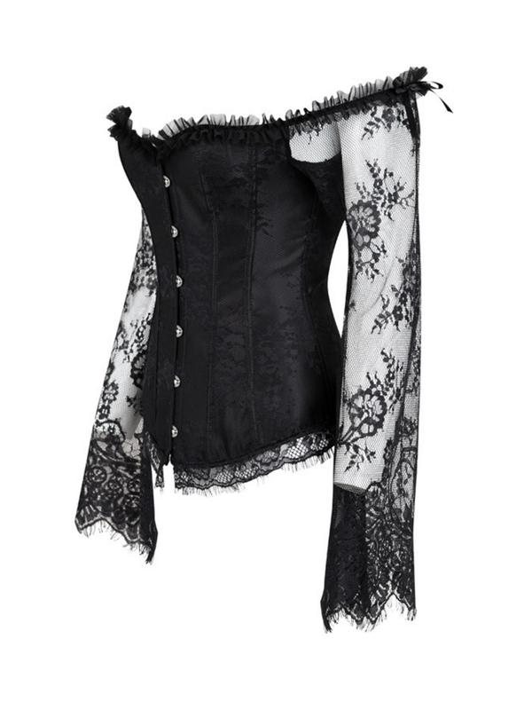 Women's Retro Plain Frill Trim Contrast Lace Tie Back Lace Up Corset Top, Vintage Adjustable Knot Front Shapewear Top, Shapewear for Women 5