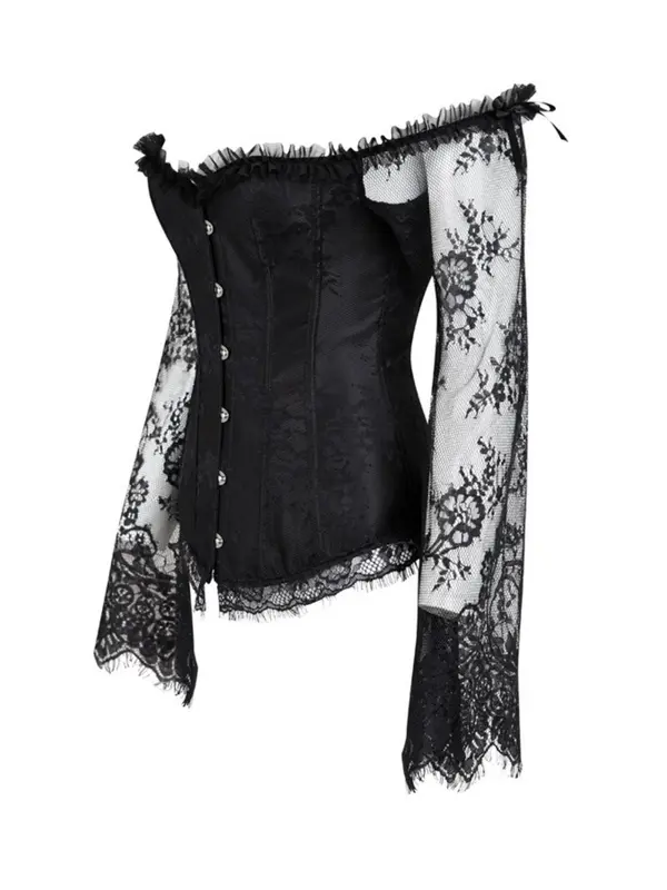 Women's Retro Plain Frill Trim Contrast Lace Tie Back Lace Up Corset Top, Vintage Adjustable Knot Front Shapewear Top, Shapewear for Women 5