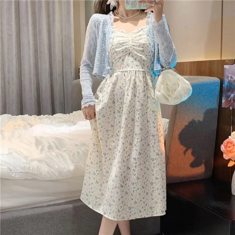 Đầm Hoa Thanh Lịch, Tình Yêu Đầu Tiên Kiểu Pháp, Dây Đeo Eo, Áo Cardigan Ngọt Ngào Mới 2024 Mùa Hè Cho Nữ, Áo Chống Nắng Women Dress 3