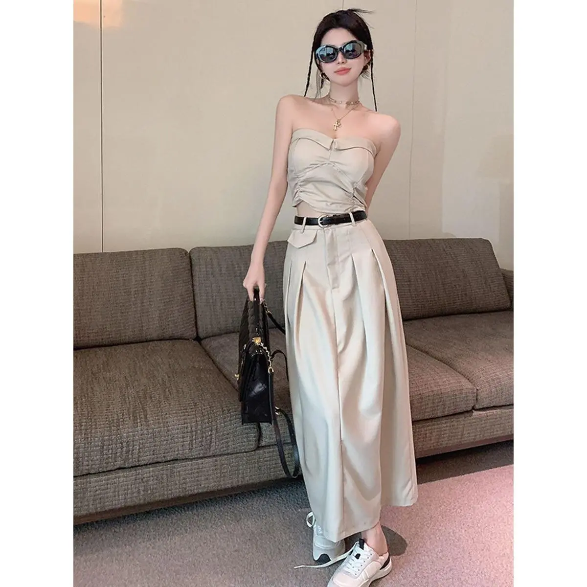 Tube top tops outerwear suit women's dress long skirt high waist A-line two-piece sexy pure hot girl