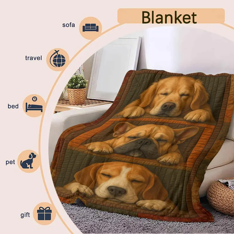 Dog Pattern Blanket, Soft Throw Blanket, Air-conditioned Room Blanket, Warm Nap Blanket for Home Office Travel Camping 4