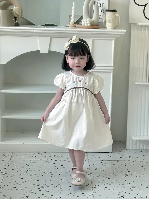[Pinkids] [8-22kg] Váy Hoa Hòe Chất Thô Mềm Cột Nơ 2 Bên Cho Bé Gái 8