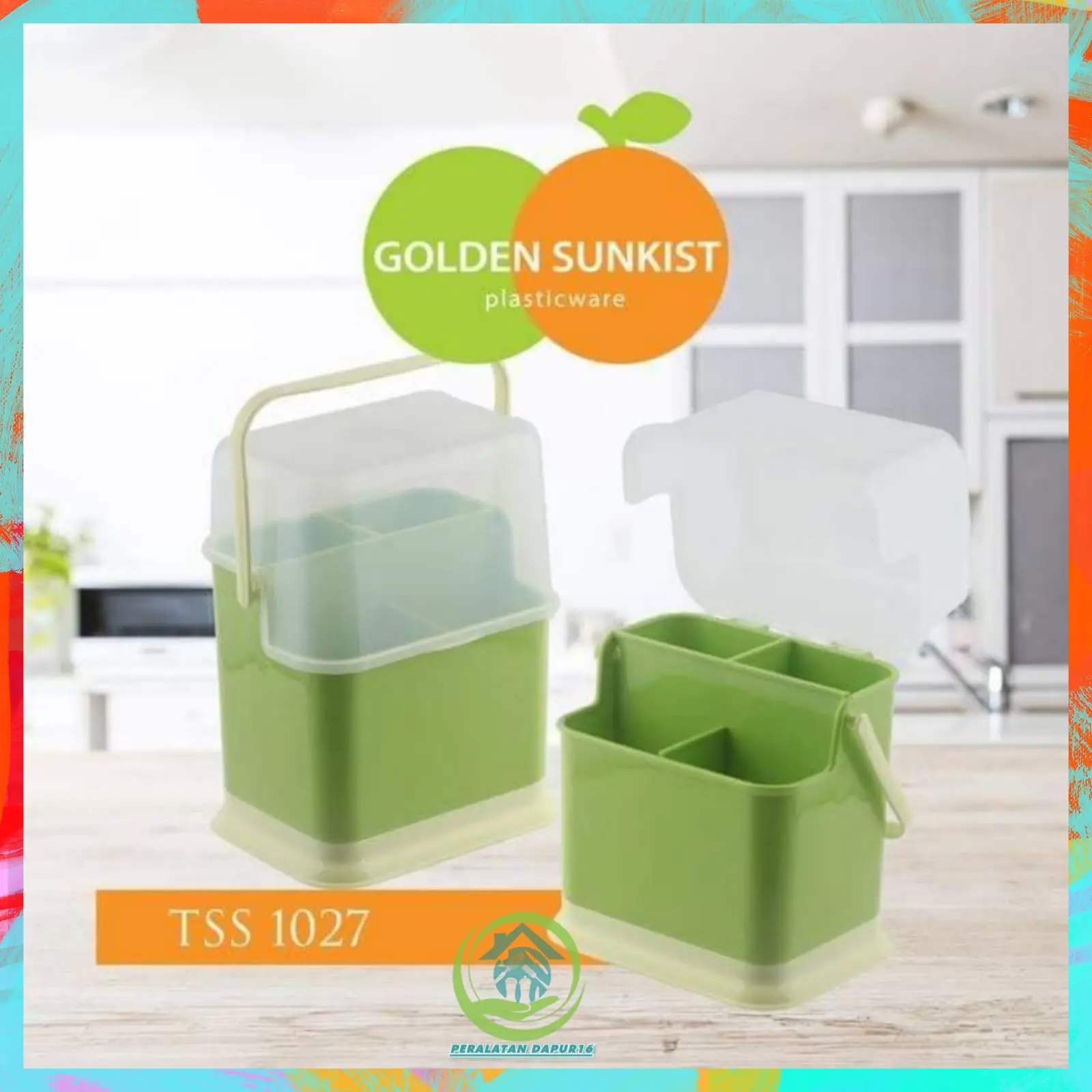 TEMPAT SENDOK GARPU + TUTUP / WADAH SENDOK DENGAN SEKAT 4 / TEMPAT SENDOK MERK GOLDEN SUNKIST TSS 1027 MURAH