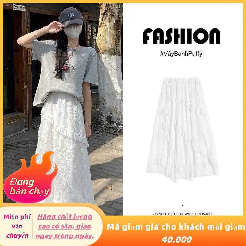 Chân Váy Midi, Dành Cho Nữ, Chữ A, Có Chi Tiết Ren, Màu Trắng, Quần Váy Chân Ren 0