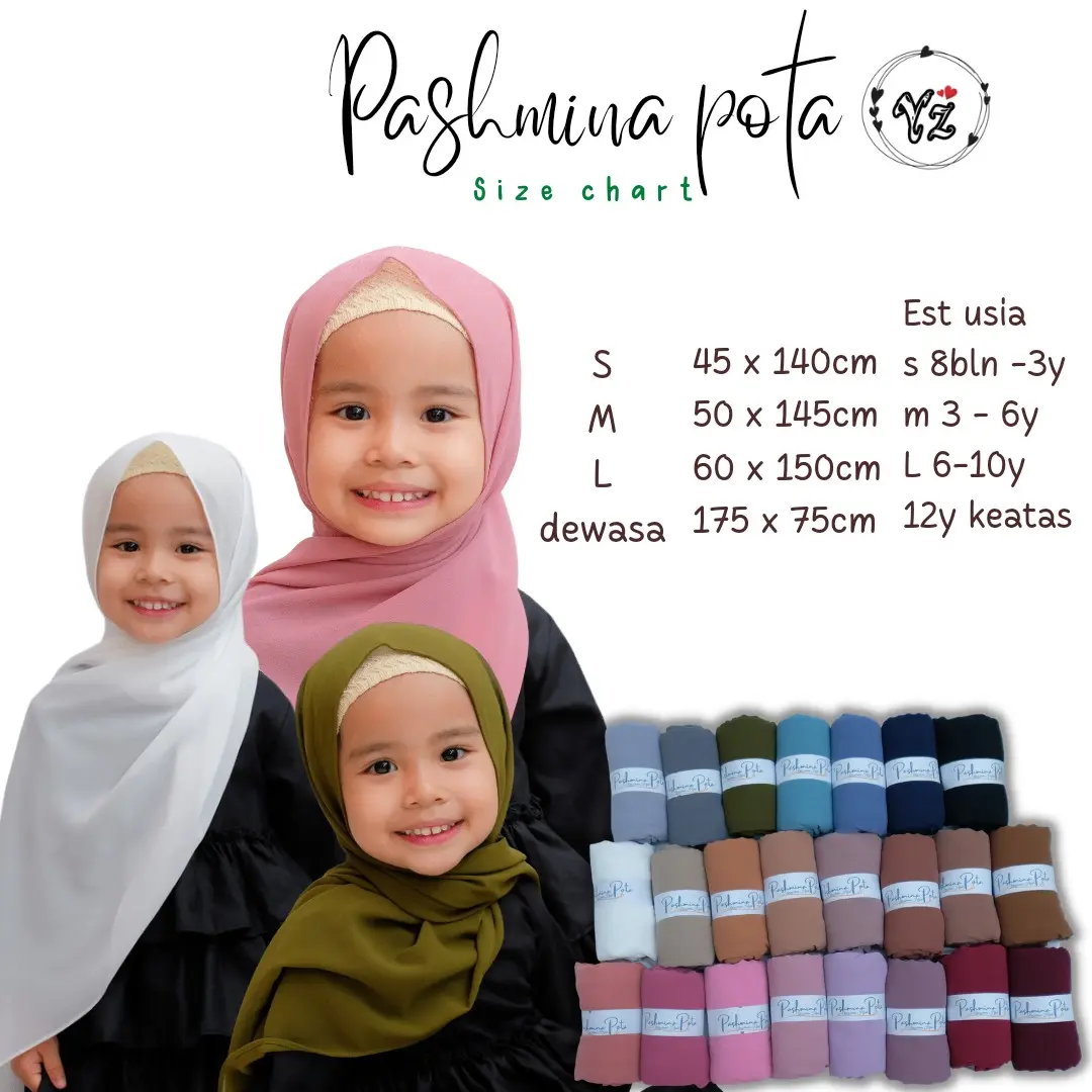 [ yazzrens hijab ] pashmina pota Jilbab pastan Anak Instan Karet bahan Ceruty baby doll | couple anak dan Dewasa