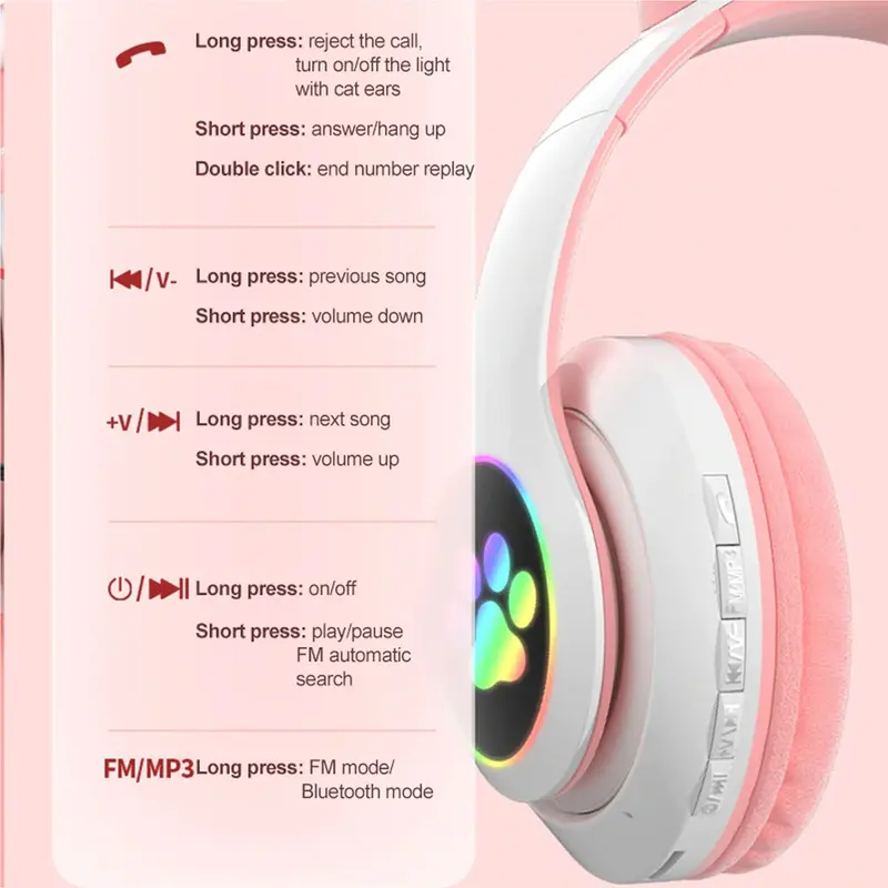 Headphone Bluetooth Wireless Model Telinga Kucing Headset Anak Dan Dewasa 1