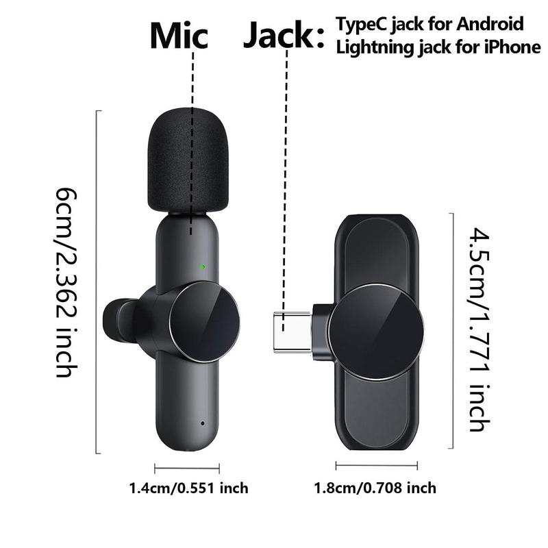 Portable Wireless Lavalier Microphone, 1 Set Professional Wireless Collar Clip Mic for iPhone & Android Phone, Plug-play Lapel Mic for Video Recording, Teaching, Interviews, Podcast, Vlog, Giftideas, Mini Microphone, Black 1