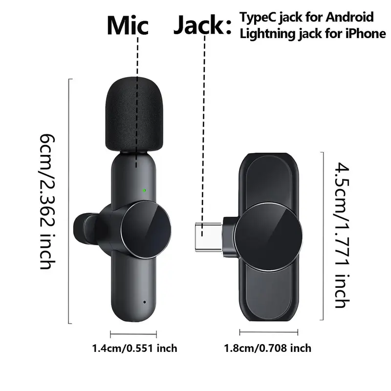 Portable Wireless Lavalier Microphone, 1 Set Professional Wireless Collar Clip Mic for iPhone & Android Phone, Plug-play Lapel Mic for Video Recording, Teaching, Interviews, Podcast, Vlog, Giftideas, Mini Microphone, Black 1