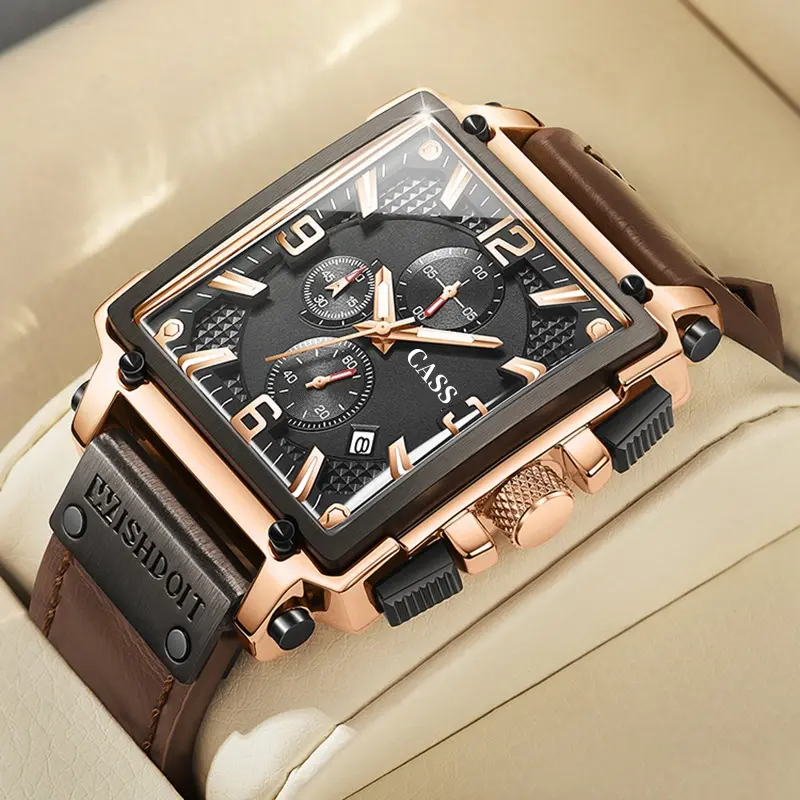 Jam Pria Terbaru 2024 Fashion Retro Retro Watch Square Multi -Fungsi Kalender Kalender Kalender Watch CASS Z13