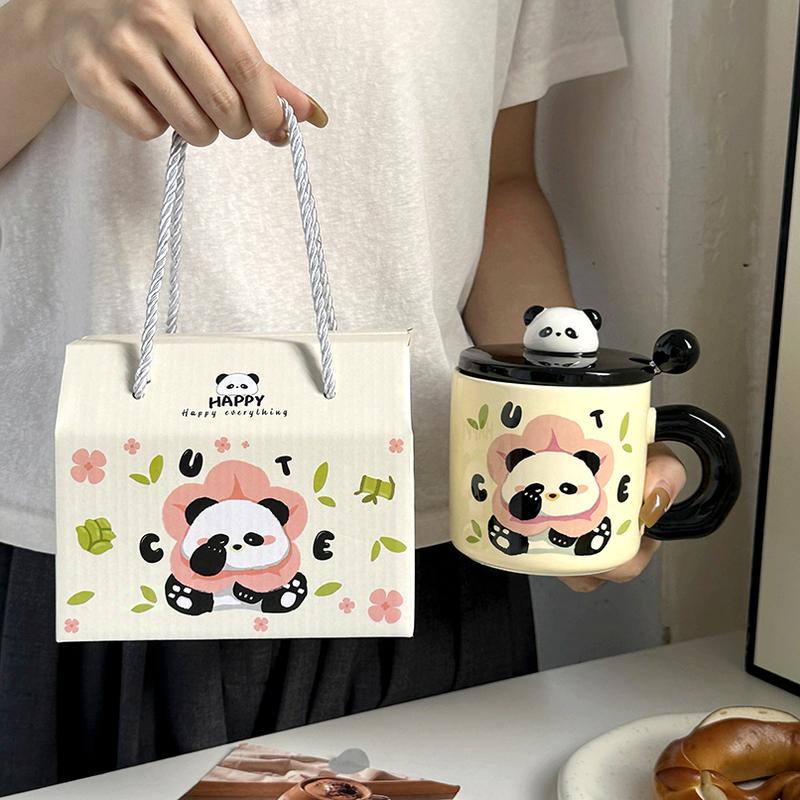 quà tặng Ly sứ uống nước hình gấu trúc 400ml quà tặng cho bạn Tặng kèm thìa hộp quà - XMB02