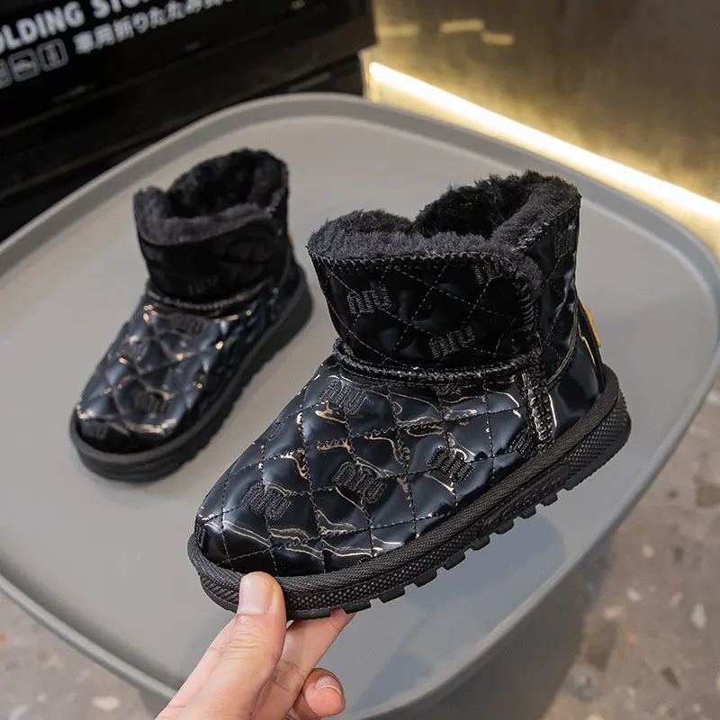 Children Snow Boots for Girls Fashion Classic Autumn Winter Thick Plush Warm Thermal Boots for Boys Kids Black Ankle Shoes