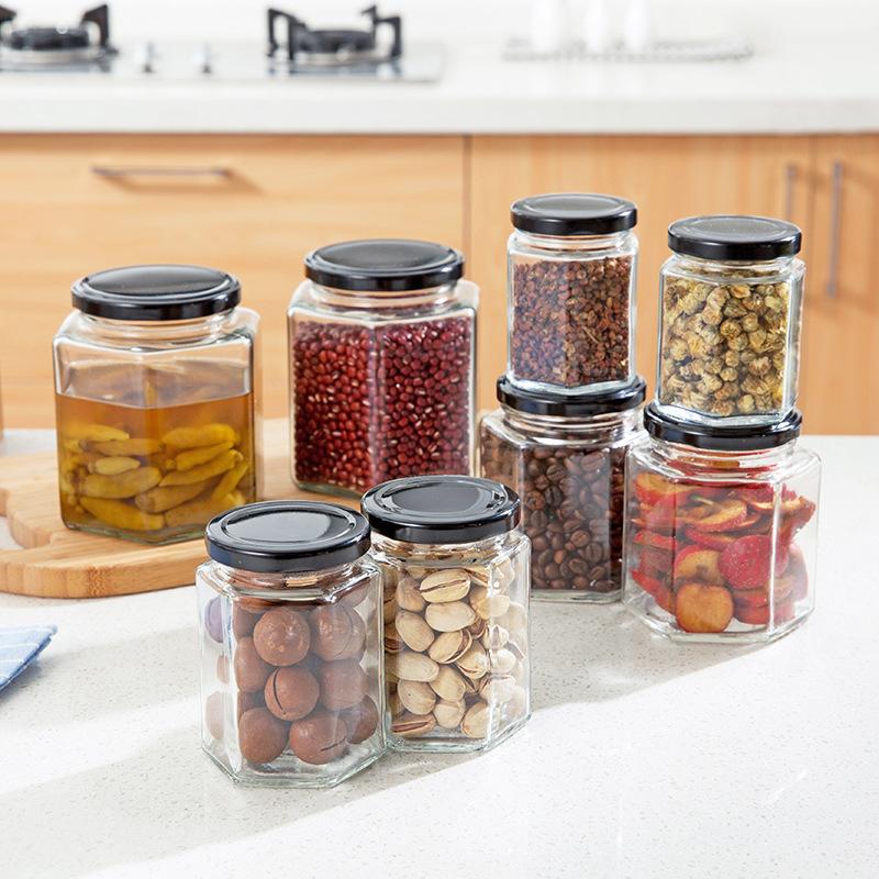 [HCM]Hủ thủy tinh lục giác nắp thiết 50ml 100ml 180ml 280ml 380ml 500ml 730ml Đựng Gia Vị Thuỷ Tinh Đựng Đồ Ăn Đựng Thực Phẩm