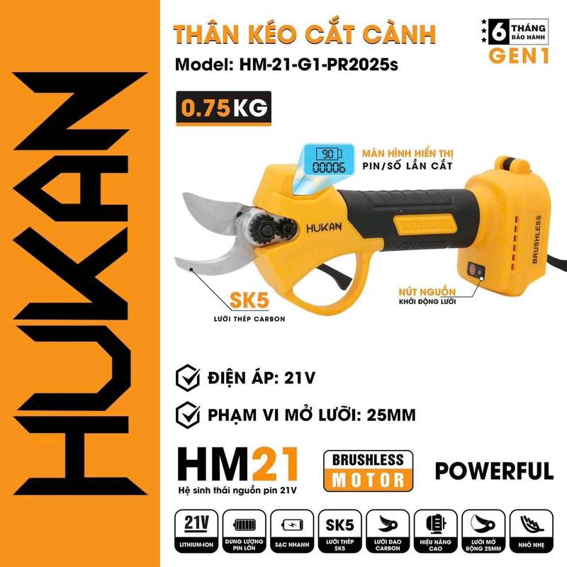 Thân Kéo Cắt Cành Pin HUKAN HK-PRB2025S Không Chổi Than Chân Pin Phổ Thông
