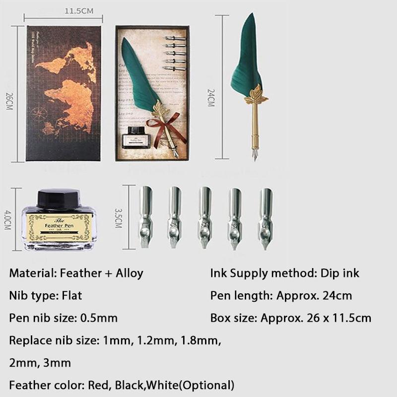 Pulpen Bulu Pena Fountain Kaligrafi Stainless Vintage Retro dengan Kotak Hadiah Ulang Tahun 1