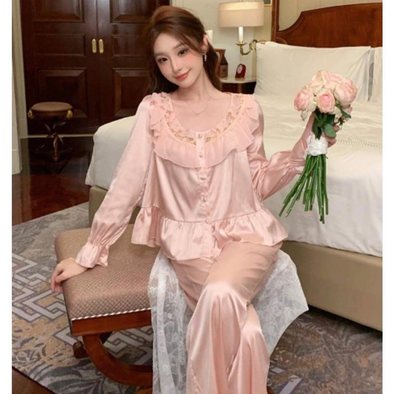 Bộ công chúa MuaDi - Lụa tơ tầm - Tay dài, quần dài cúc ngọc trai cam sữa ( VL01) [40-58kg] 0