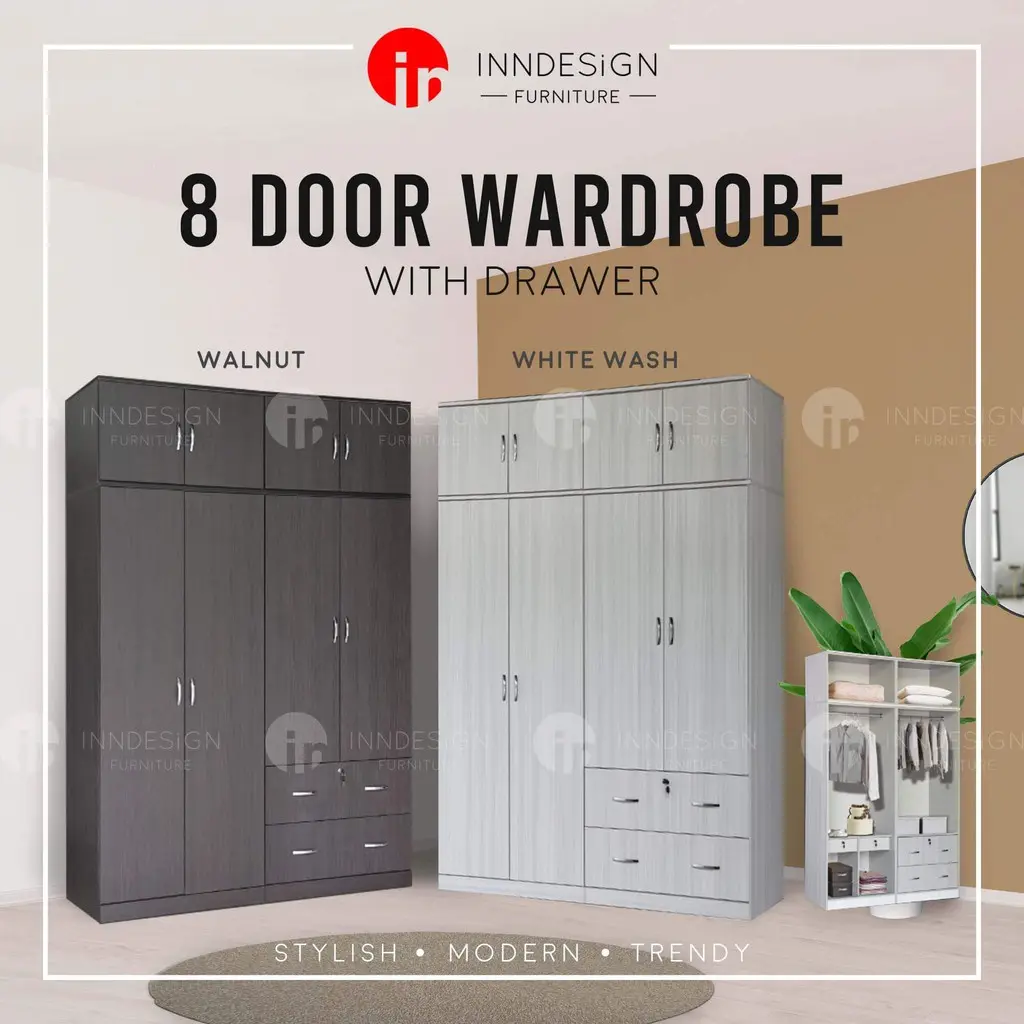 INNDESIGN 5ft10 Doors Wardrobe With 2 Drawers ( Free Delivery and Installation)